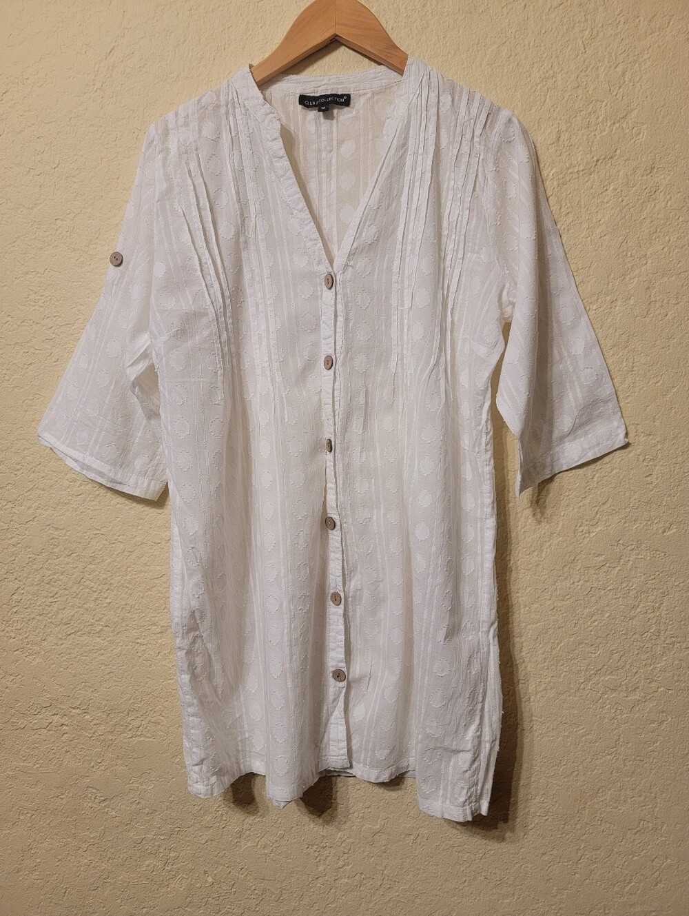 Club Z Collection White Roll-Tab Sleeve Tunic Blouse Shirt Beach Cover Up Sz M